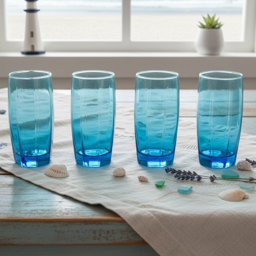 Set Of (2) CRISTAR AMADEUS COOLER GLASSES SKY BLUE TUMBLERS 16 Oz